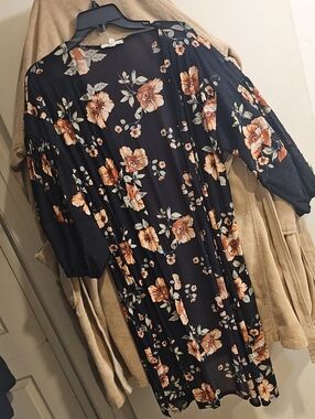 Floral Cover Up in Black with Peach Blooms